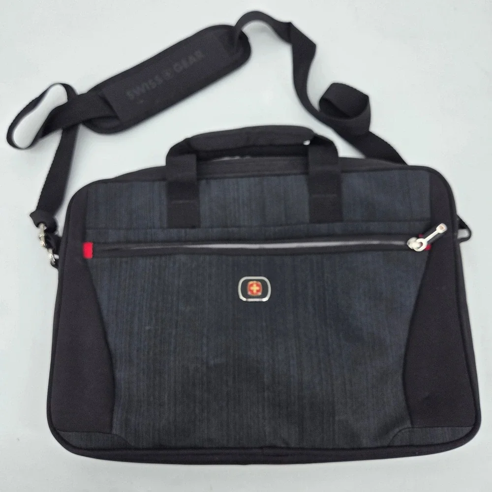 SwissGear Black Laptop Messenger Bag Padded Shoulder Briefcase Case